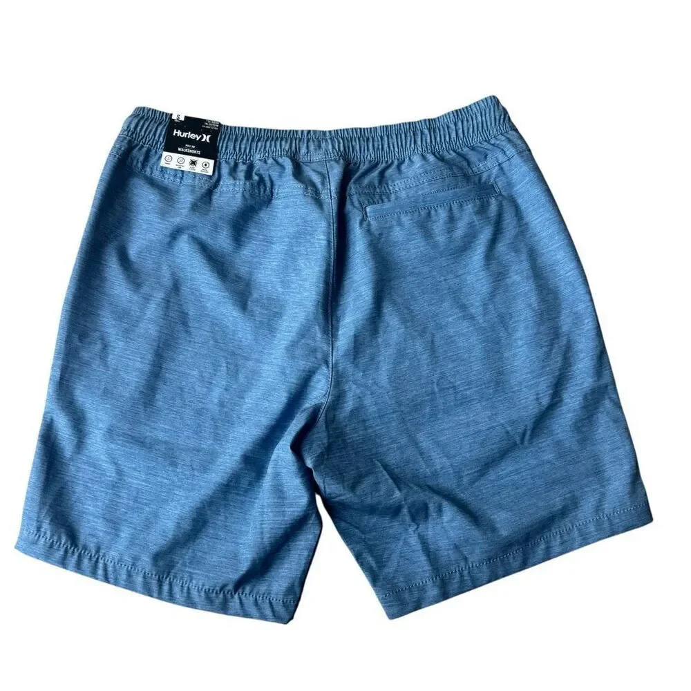 Hurley Medium Blue Pull On String Elastic Waist Hybrid Walk Shorts SZ S #2503